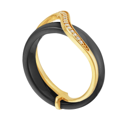 Bague en plaqué or, oxydes de zirconium et céramique noire