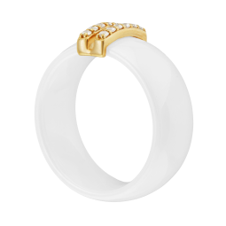 Bague en plaqué or, oxydes de zirconium et céramique blanche