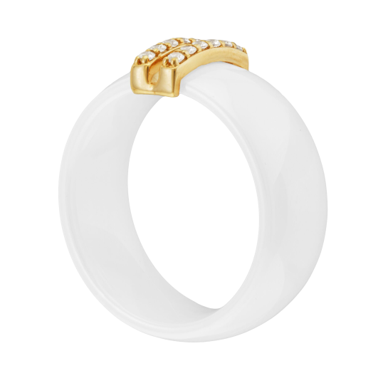 Bague en plaqué or, oxydes de zirconium et céramique blanche
