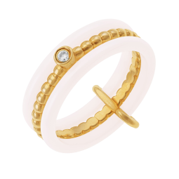 Bague en plaqué or, oxyde de zirconium et céramique