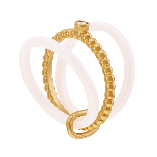 Bague en plaqué or, oxyde de zirconium et céramique