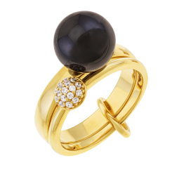 Bague en plaqué or, céramique et oxydes de zirconium