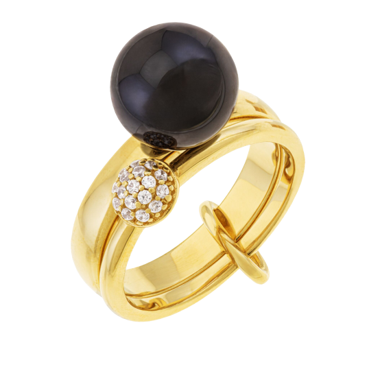 Bague en plaqué or, céramique et oxydes de zirconium