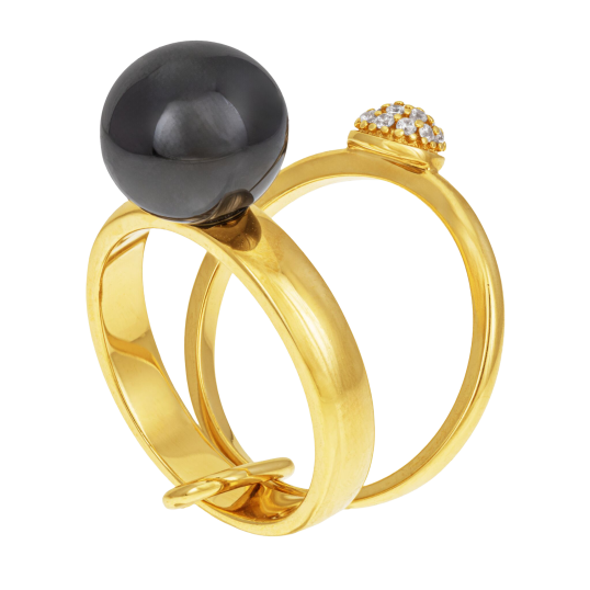 Bague en plaqué or, céramique et oxydes de zirconium