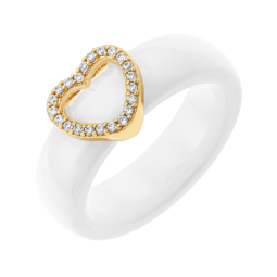 Bague en plaqué or, oxydes de zirconium et céramique, coeur