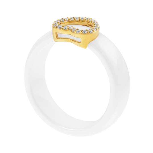 Bague en plaqué or, oxydes de zirconium et céramique, coeur