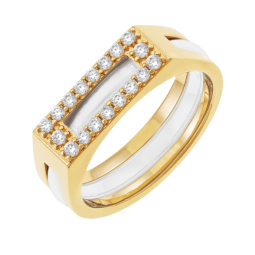 Bague en plaqué or, céramique blanche et oxydes de zirconium