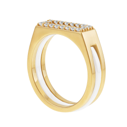 Bague en plaqué or, céramique blanche et oxydes de zirconium