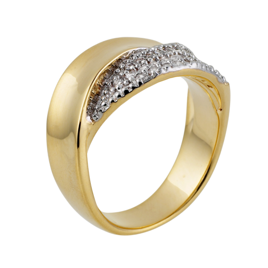 Bague croisée en plaqué or avec des oxydes de zirconium