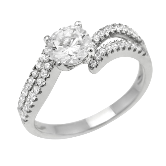 Bague en argent rhodié et oxydes de zirconium