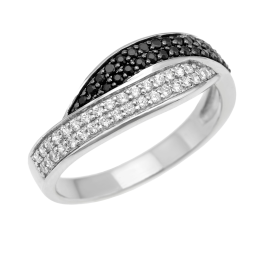 Bague en argent rhodié et rhodié noir, oxydes de zirconium