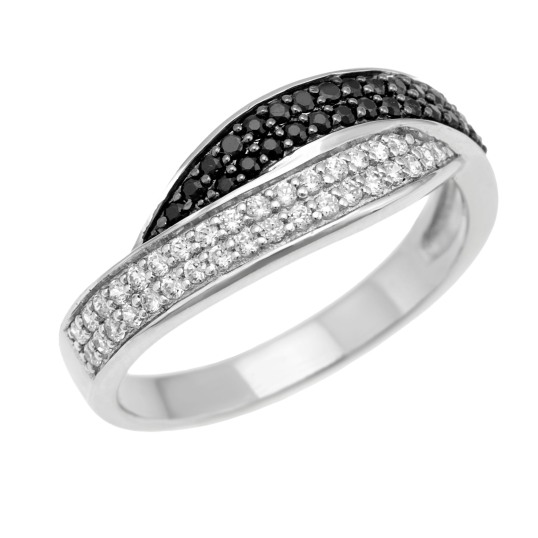 Bague en argent rhodié et rhodié noir, oxydes de zirconium Bague en argent rhodié et rhodié noir, oxydes de zirconium
