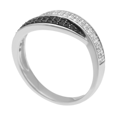 Bague en argent rhodié et rhodié noir, oxydes de zirconium