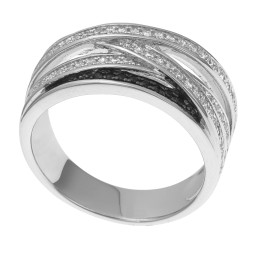 Bague en argent rhodié et rhodié noir, oxydes de zirconium