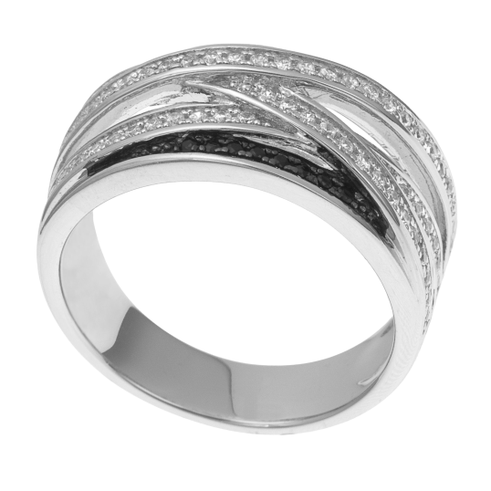 Bague en argent rhodié et rhodié noir, oxydes de zirconium Bague en argent rhodié et rhodié noir, oxydes de zirconium