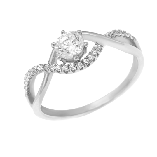 Bague en argent rhodié, oxydes de zirconium