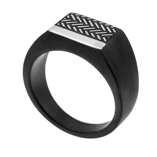 Chevalière en acier et acier vieilli Chevalière en acier et acier vieilli