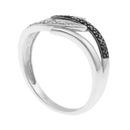 Bague en argent rhodié et rhodié noir et oxydes de zirconium noirs et blancs