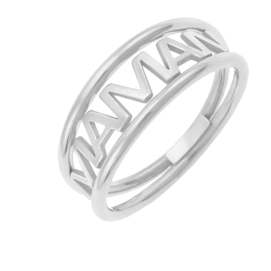 Bague en argent rhodié, maman