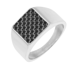 Bague chevalière en acier et carbone