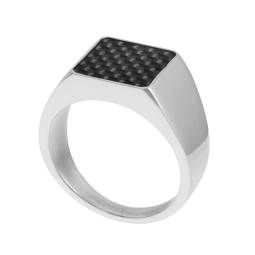 Bague chevalière en acier et carbone