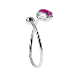 Bague en argent rhodié, coeur laque rose