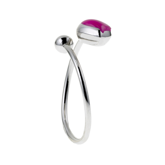 Bague en argent rhodié, coeur laque rose