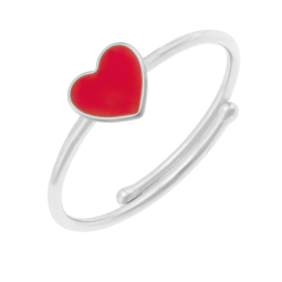 Bague réglable en argent rhodié et laque, coeur