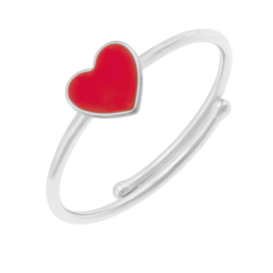 Bague réglable en argent rhodié et laque, coeur