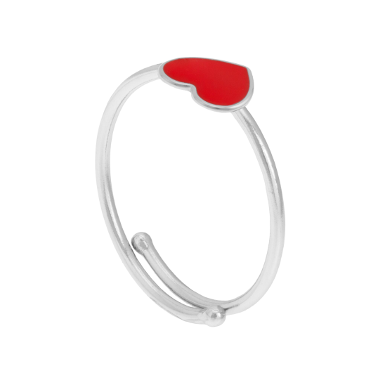 Bague réglable en argent rhodié et laque, coeur