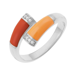 Bague en argent rhodié, oxydes de zirconium et laque