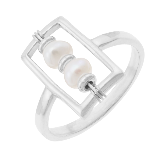 Bague en argent rhodié et perles de culture