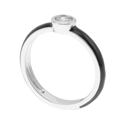 Bague en argent rhodié, oxyde de zirconium et laque noire