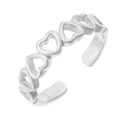 Bague en argent rhodié, coeurs