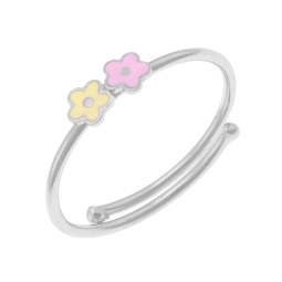 Bague réglable en argent rhodié et laque,fleurs