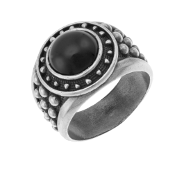 Bague en argent rhodié et agate noire