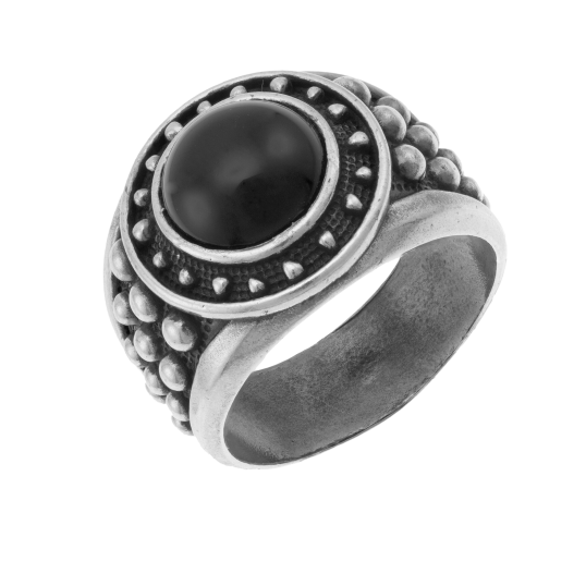 Bague en argent rhodié et agate noire