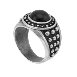 Bague en argent rhodié et agate noire