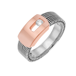 Bague en argent rhodié et doré rose, oxyde de zirconium