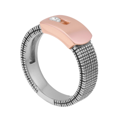Bague en argent rhodié et doré rose, oxyde de zirconium