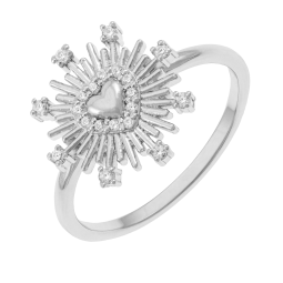 Bague en argent rhodié et oxydes de zirconium, coeur