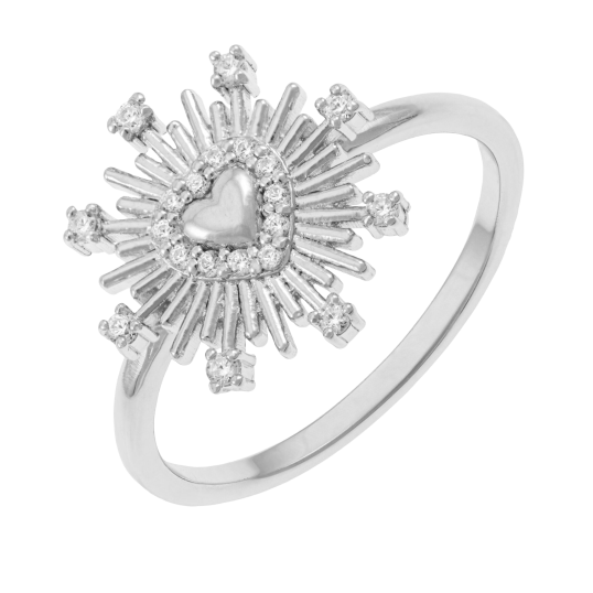 Bague en argent rhodié et oxydes de zirconium, coeur