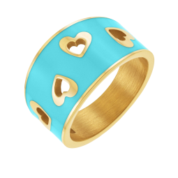 Bague en acier doré et laque bleue, coeur