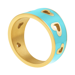 Bague en acier doré et laque bleue, coeur