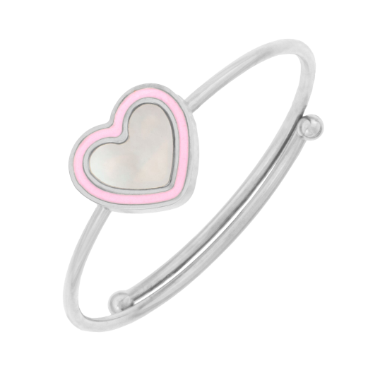 Bague en argent rhodié et laque, réglable, coeur 