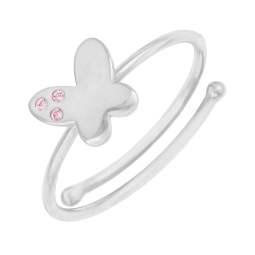 Bague en argent rhodié et oxydes de zirconium, papillon