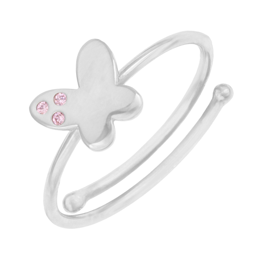 Bague en argent rhodié et oxydes de zirconium, papillon
