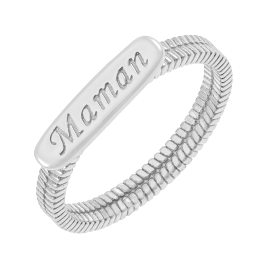Bague en argent rhodié, maman