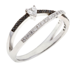 Bague argent rhodié, oxydes de zirconium