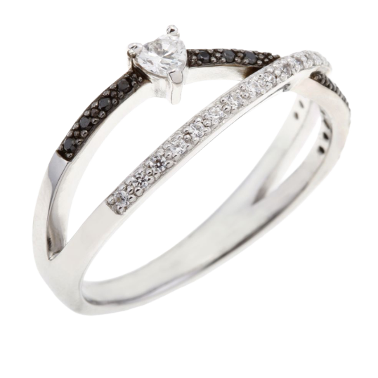 Bague argent rhodié, oxydes de zirconium